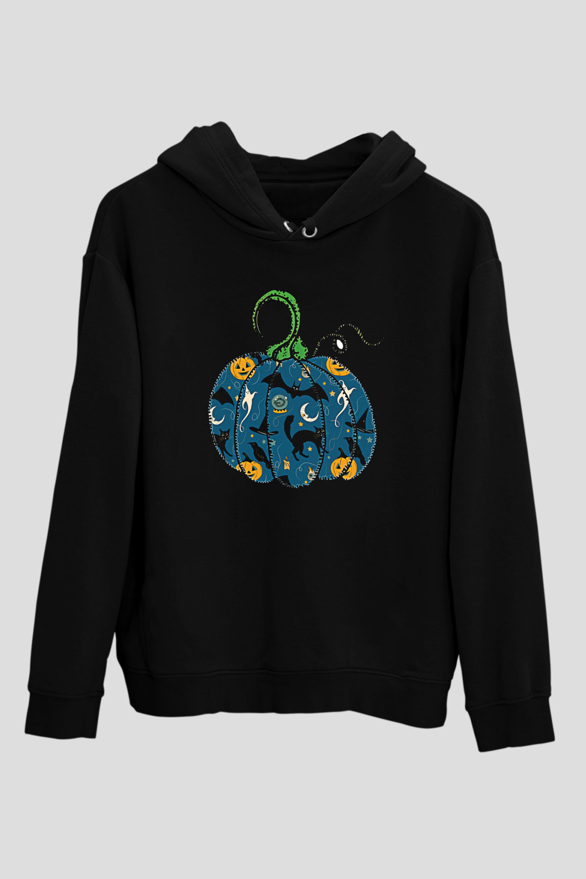 Halloween Baskılı Unisex Siyah Hoodie