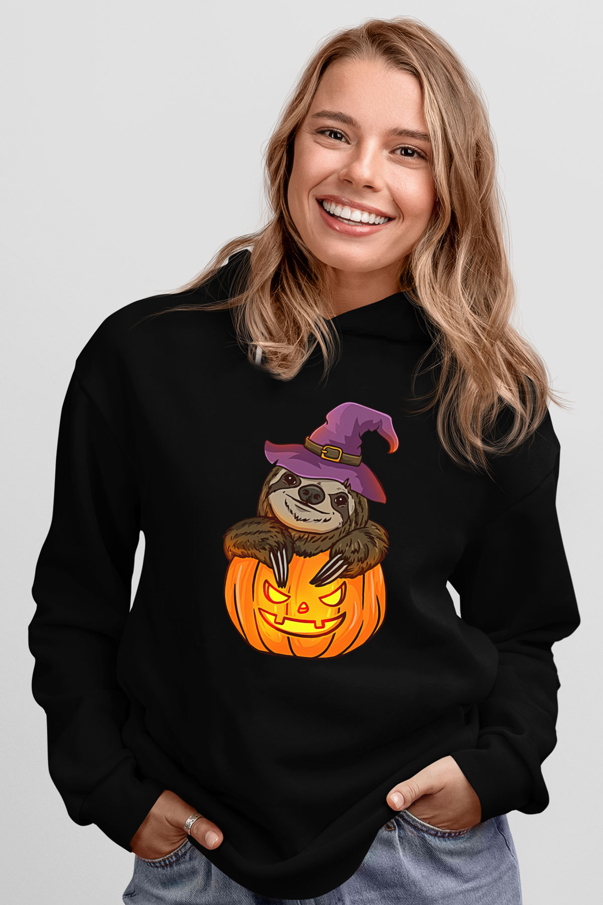Halloween Baskılı Unisex Siyah Hoodie