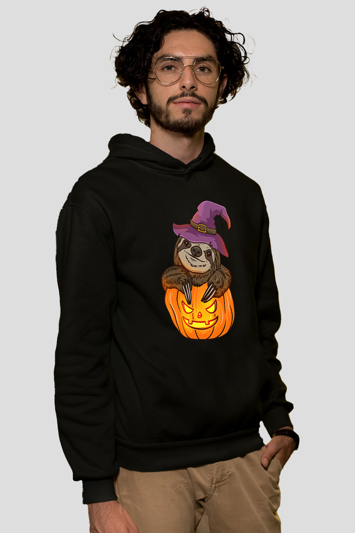 Halloween Baskılı Unisex Siyah Hoodie
