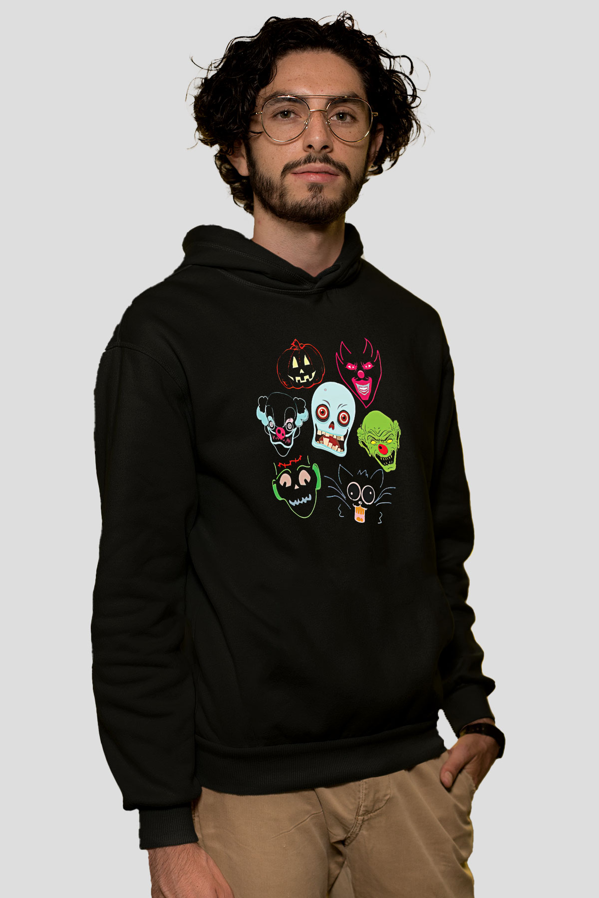 Halloween Baskılı Unisex Siyah Hoodie