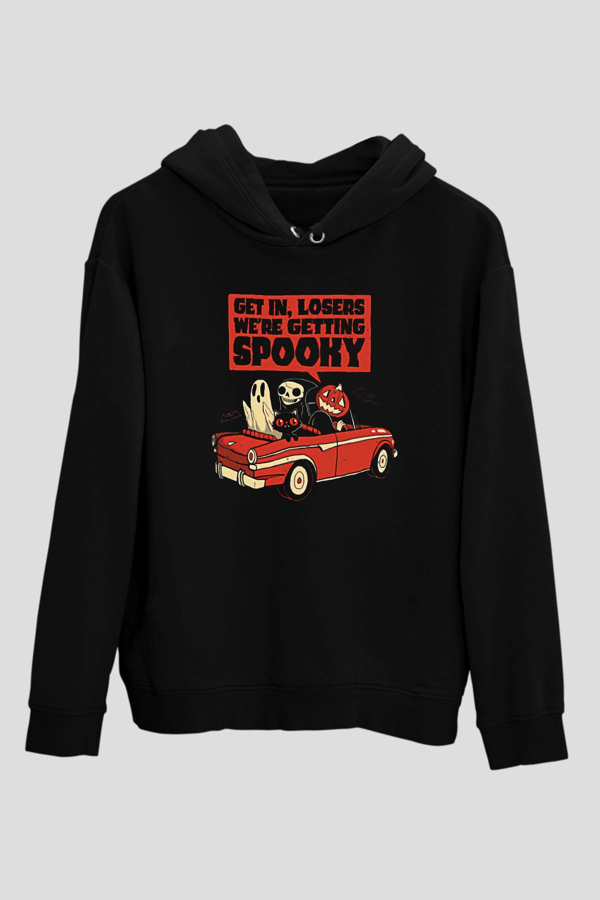 Halloween Baskılı Unisex Siyah Hoodie