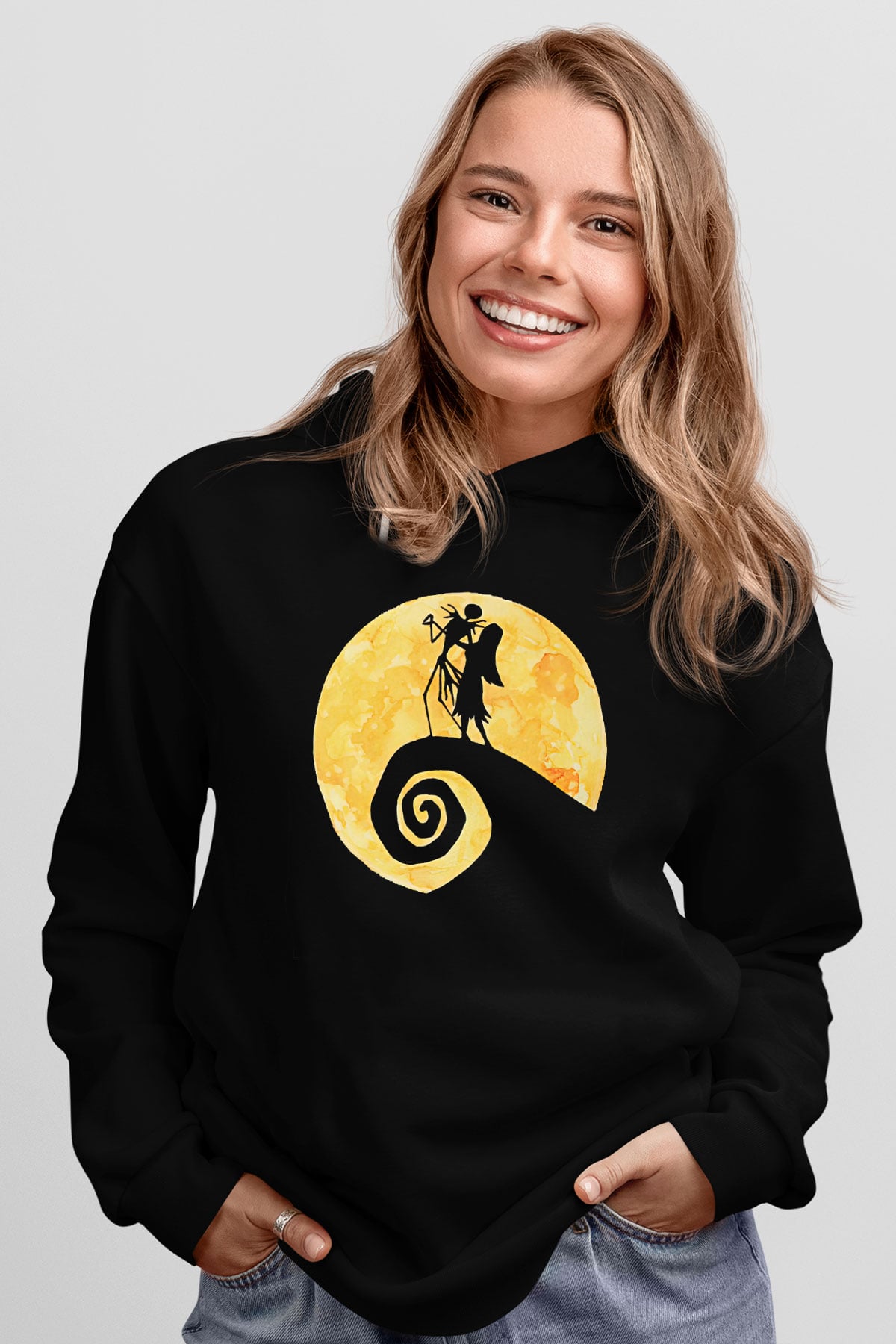 Halloween Baskılı Unisex Siyah Hoodie