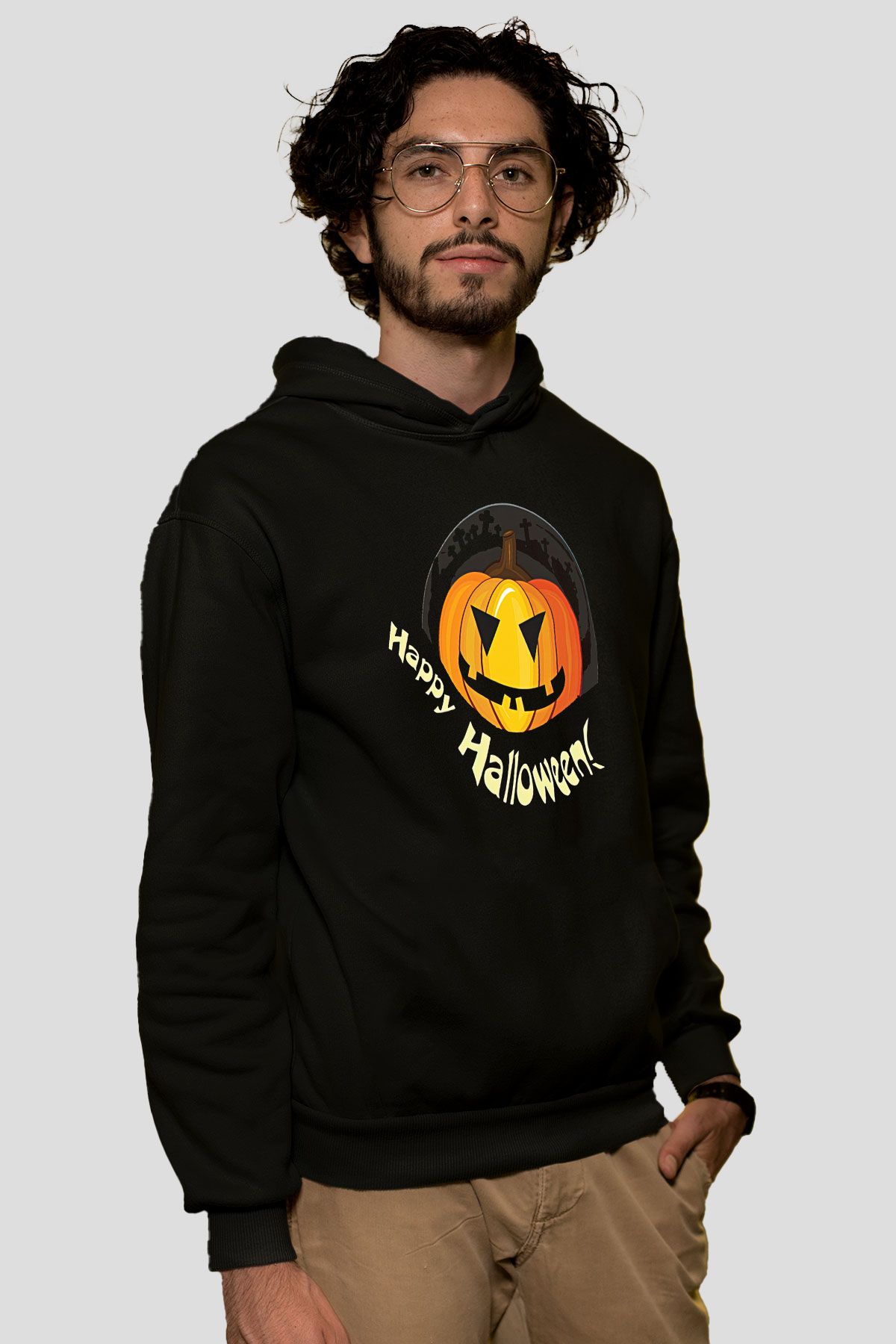 Halloween Baskılı Unisex Siyah Hoodie