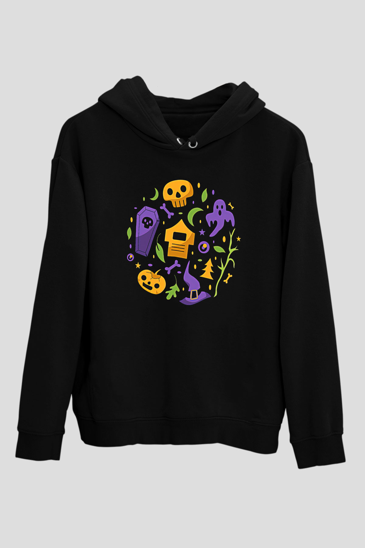 Halloween Baskılı Unisex Siyah Hoodie