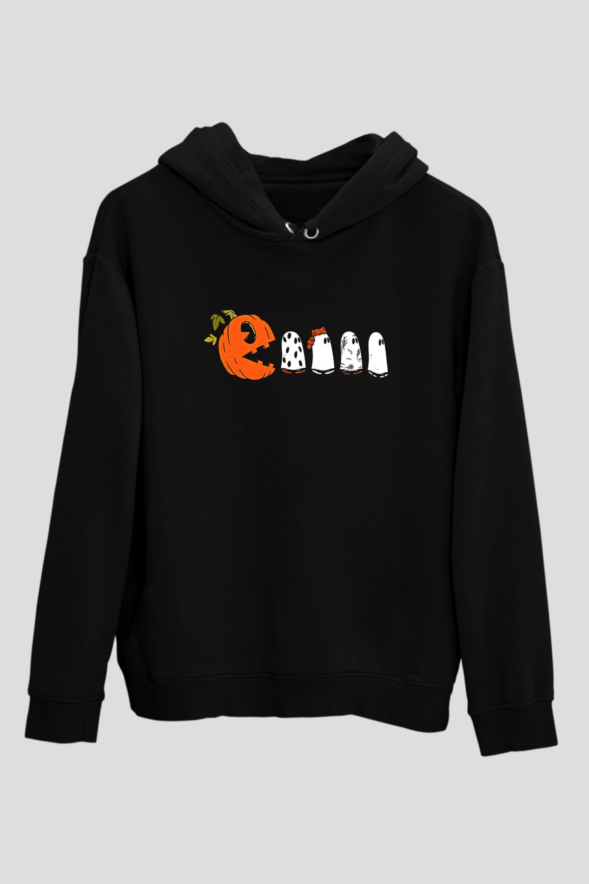 Halloween Baskılı Unisex Siyah Hoodie