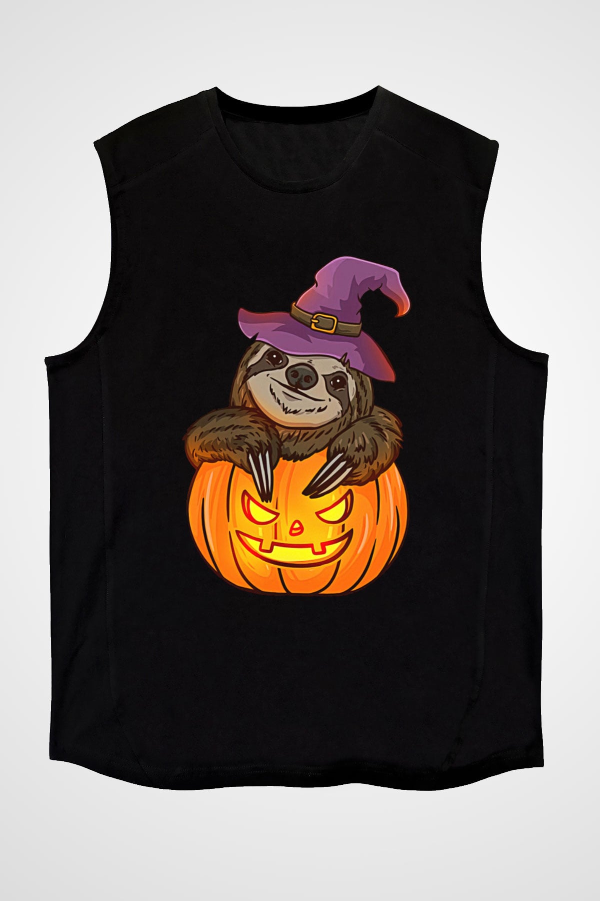 Halloween Baskılı Unisex Siyah Kolsuz Tişört - Tshirt