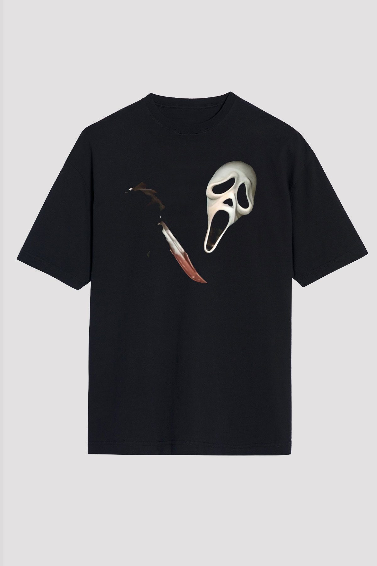 Halloween Baskılı Unisex Siyah Oversize Tişört - Tshirt