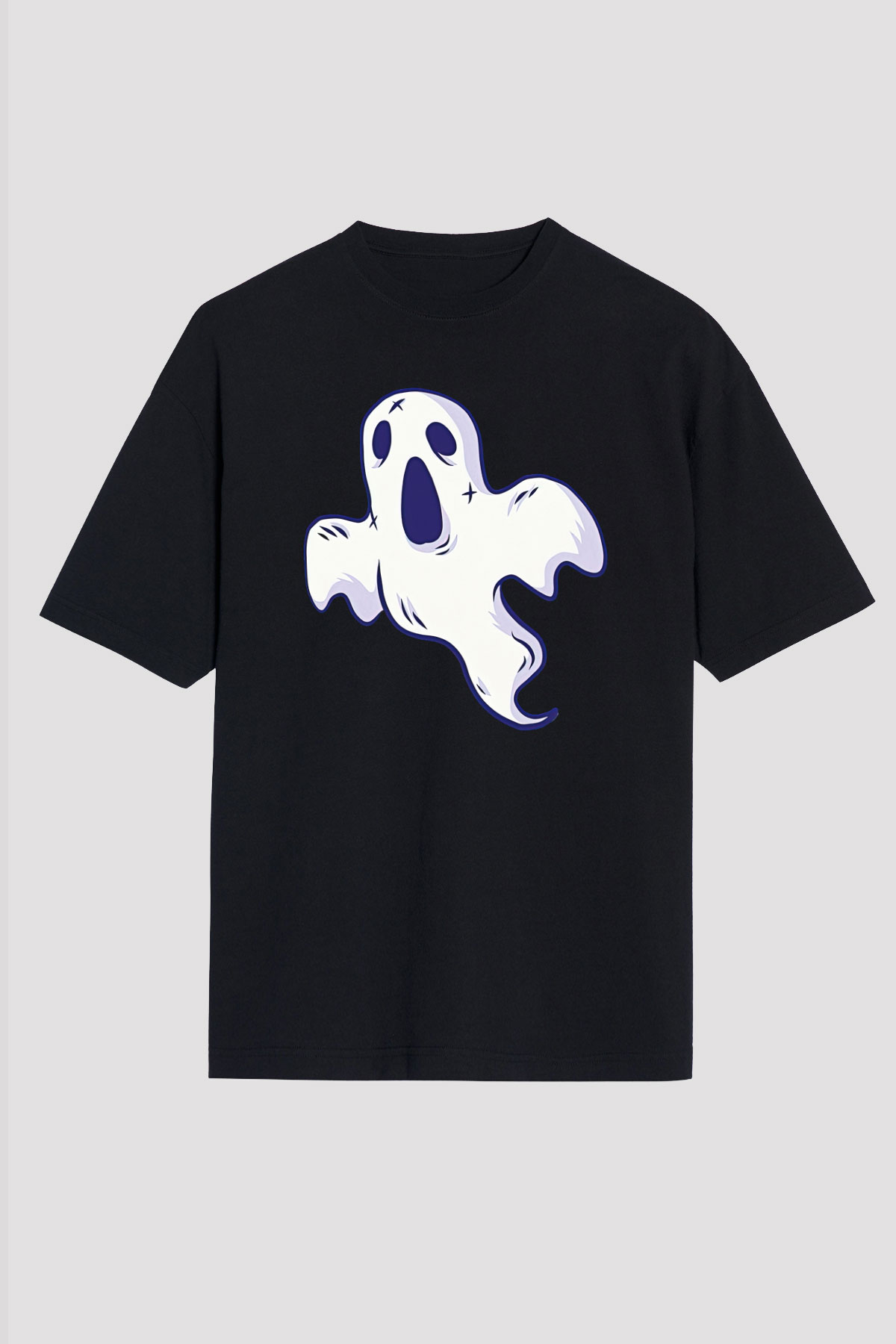 Halloween Baskılı Unisex Siyah Oversize Tişört - Tshirt