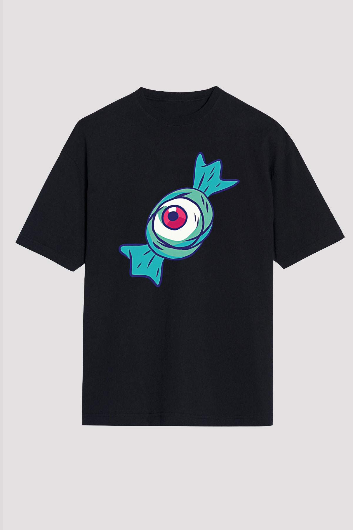 Halloween Baskılı Unisex Siyah Oversize Tişört - Tshirt