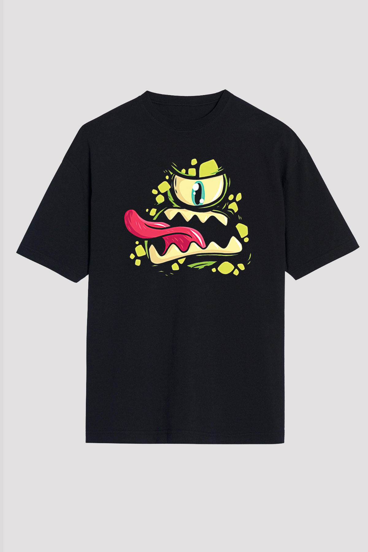 Halloween Baskılı Unisex Siyah Oversize Tişört - Tshirt
