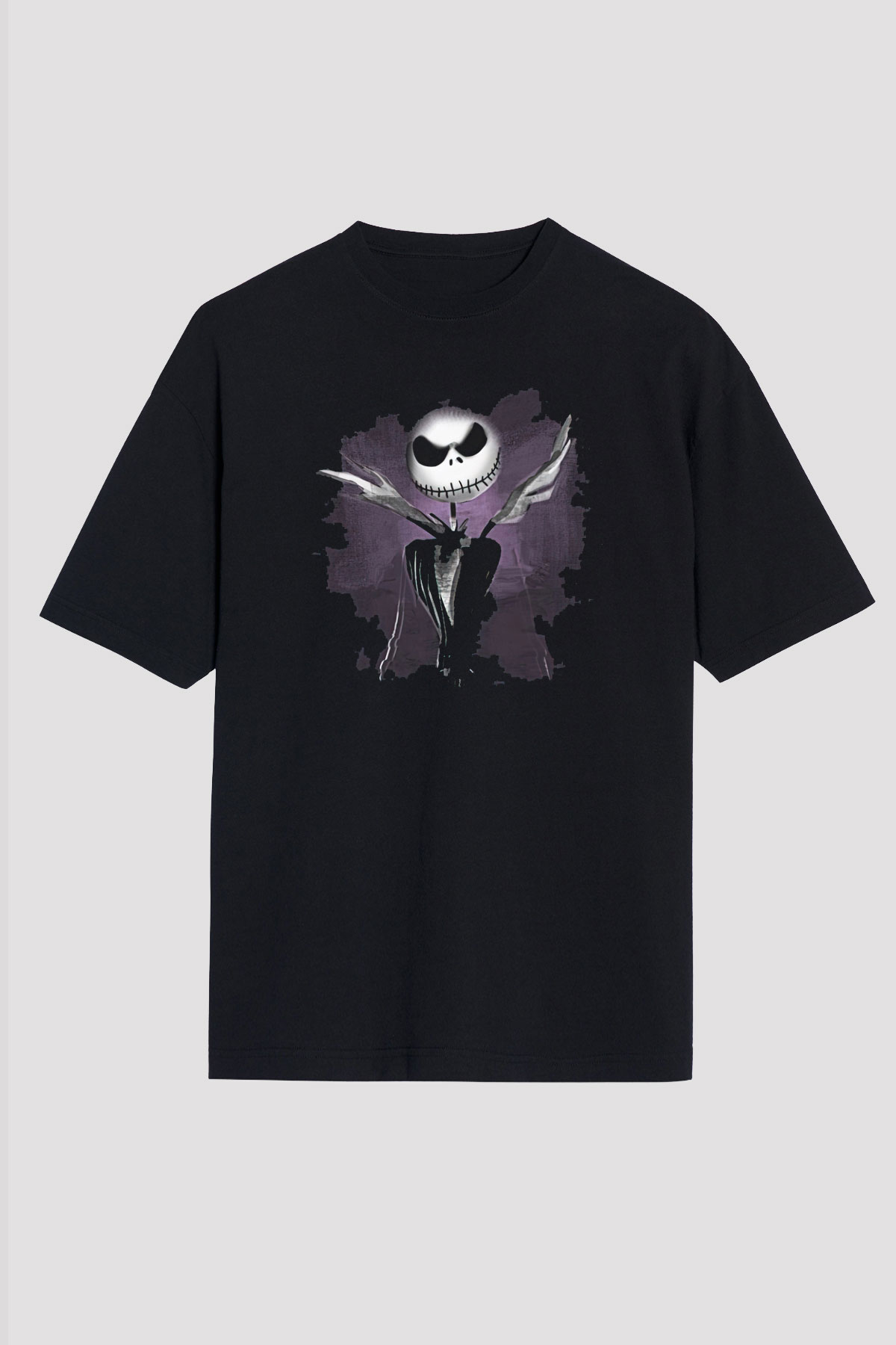 Halloween Baskılı Unisex Siyah Oversize Tişört - Tshirt