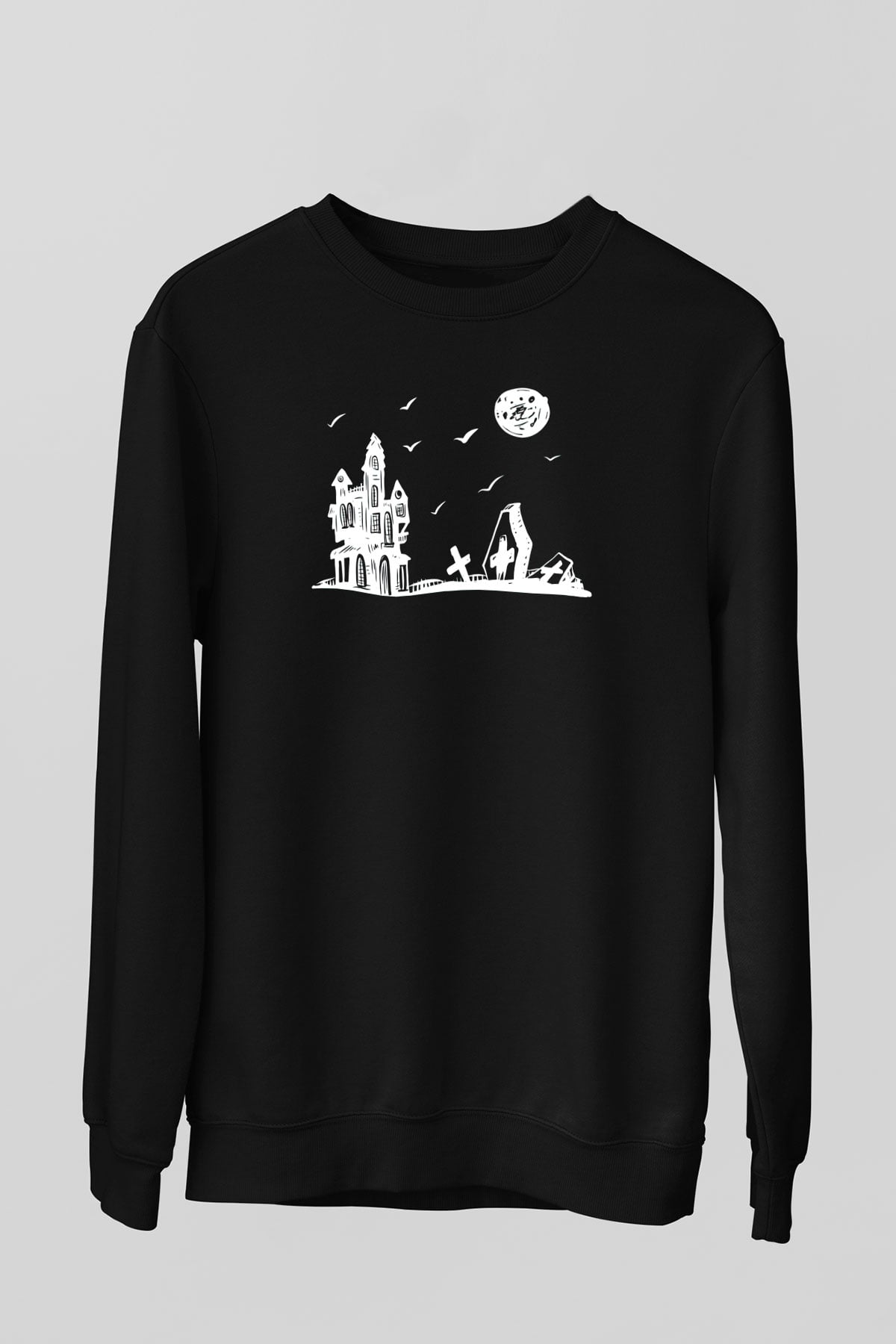 Halloween Baskılı Unisex Siyah Sweatshirt