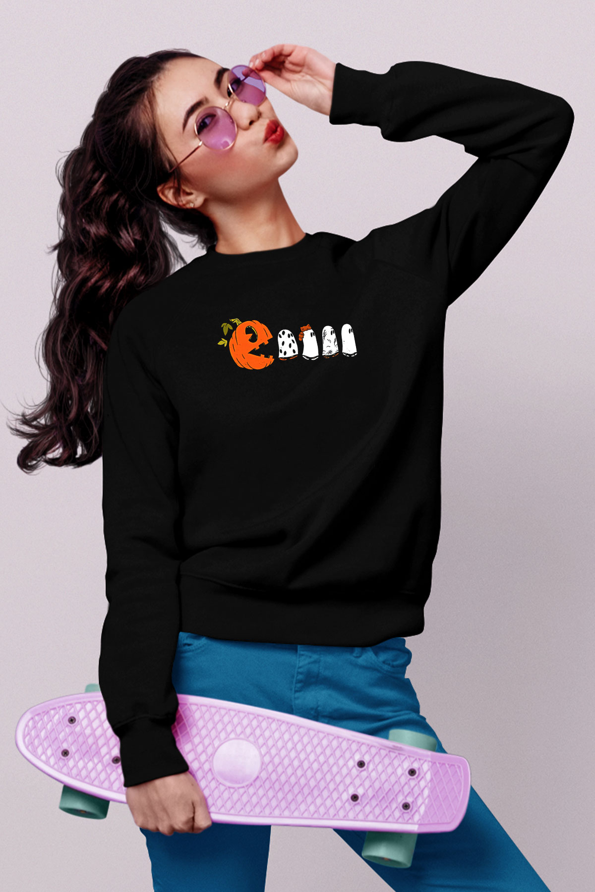 Halloween Baskılı Unisex Siyah Sweatshirt