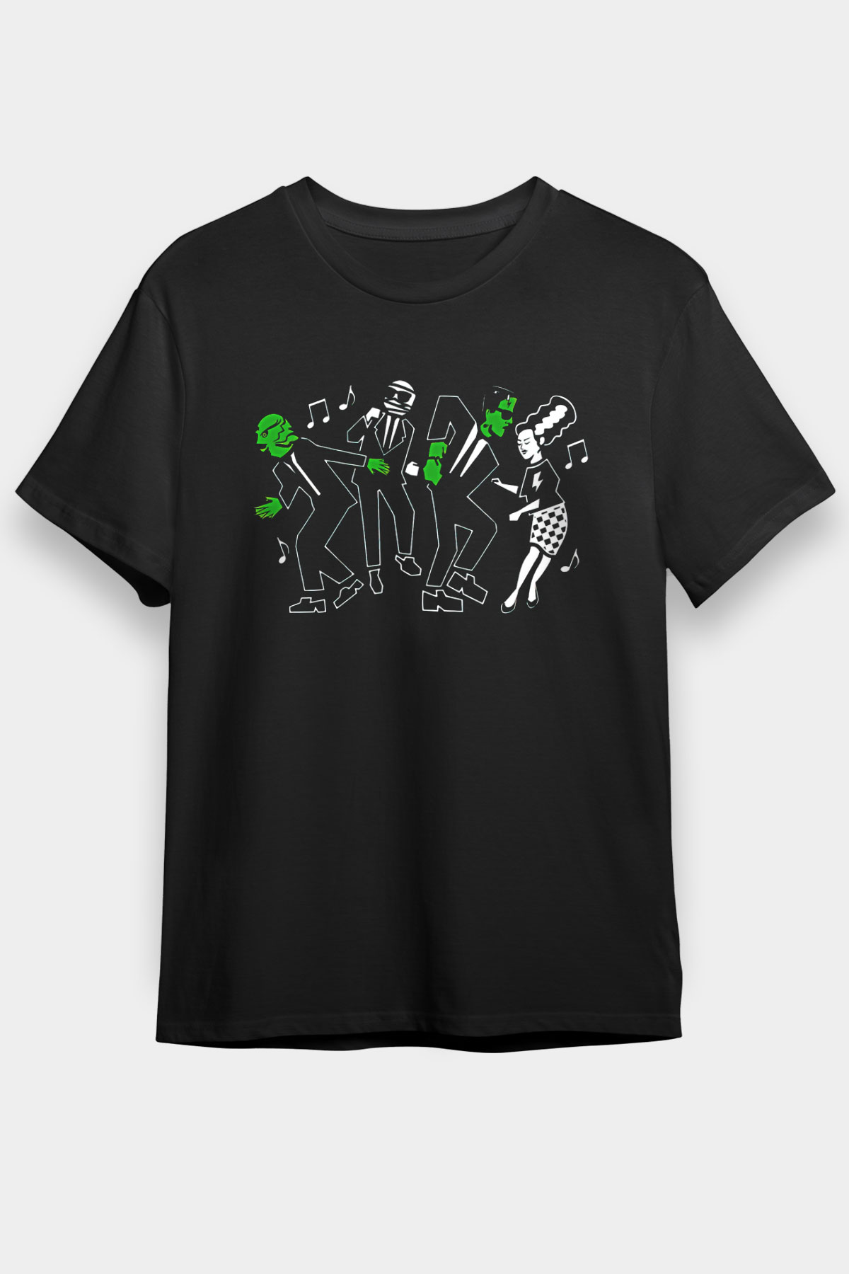 Halloween Baskılı Unisex Siyah Tişört - Tshirt