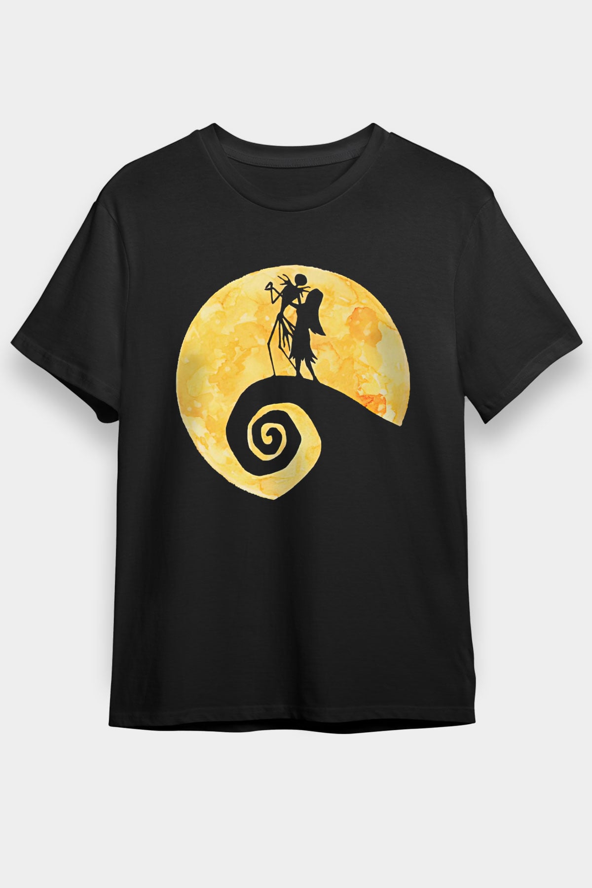 Halloween Baskılı Unisex Siyah Tişört - Tshirt