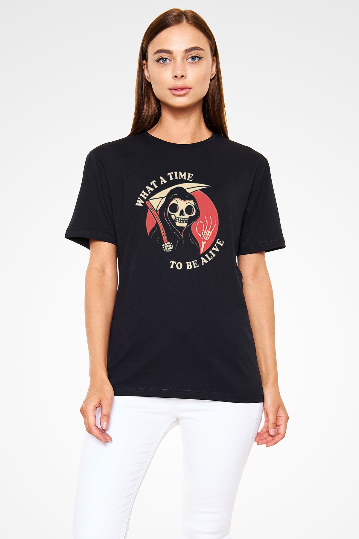 Halloween Baskılı Unisex Siyah Tişört - Tshirt