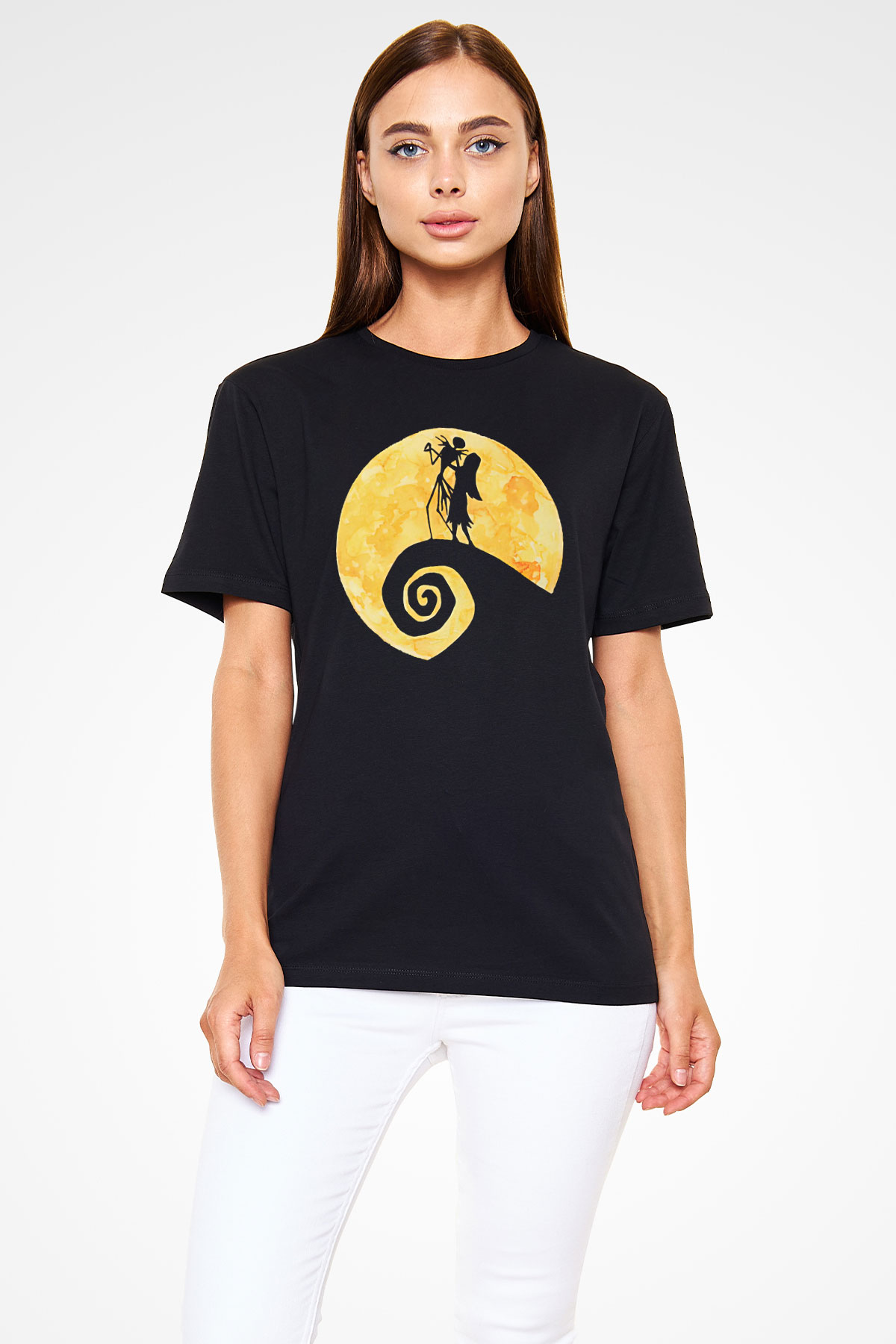 Halloween Baskılı Unisex Siyah Tişört - Tshirt