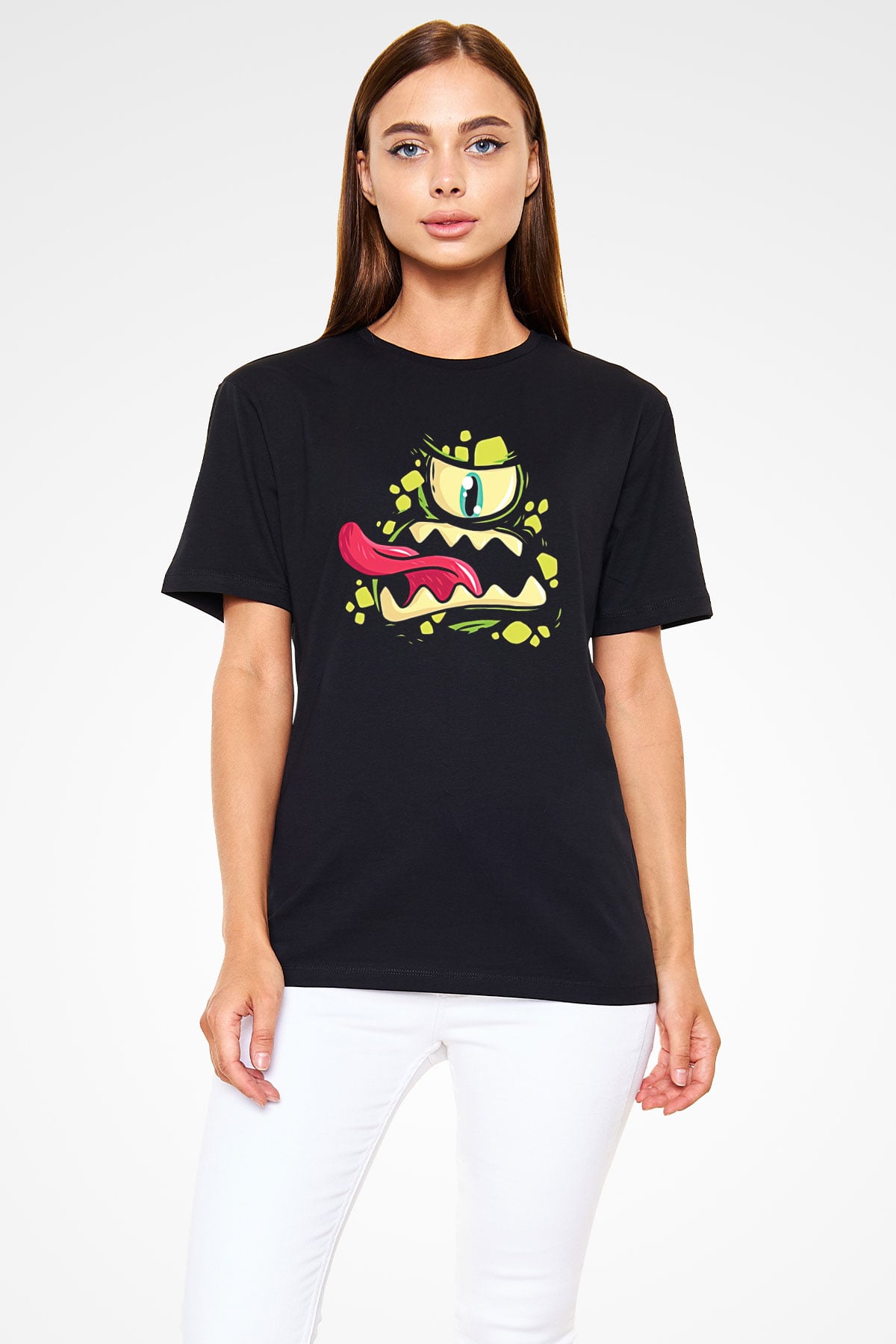 Halloween Baskılı Unisex Siyah Tişört - Tshirt