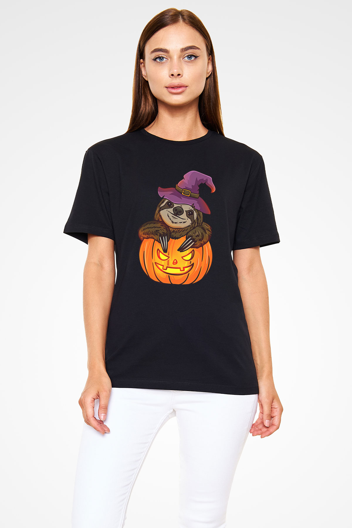 Halloween Baskılı Unisex Siyah Tişört - Tshirt