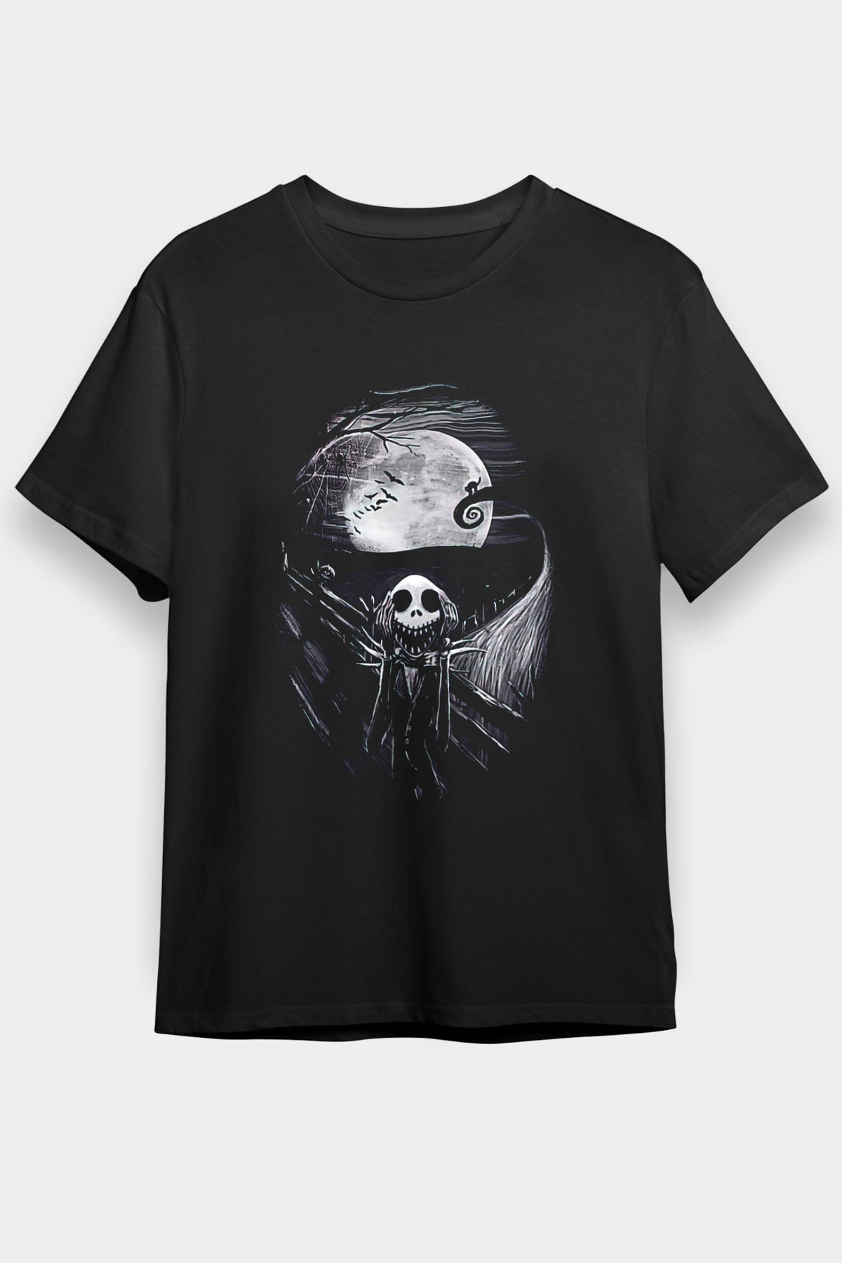 Halloween Baskılı Unisex Siyah Tişört - Tshirt