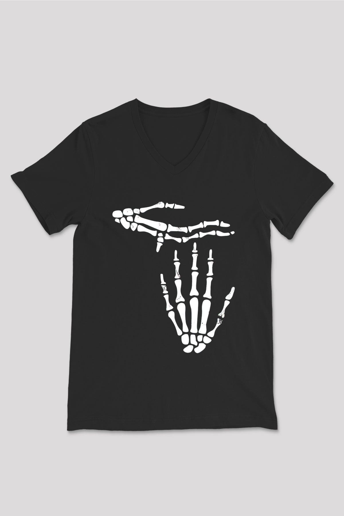 Halloween Baskılı Unisex Siyah V Yaka Tişört - Tshirt