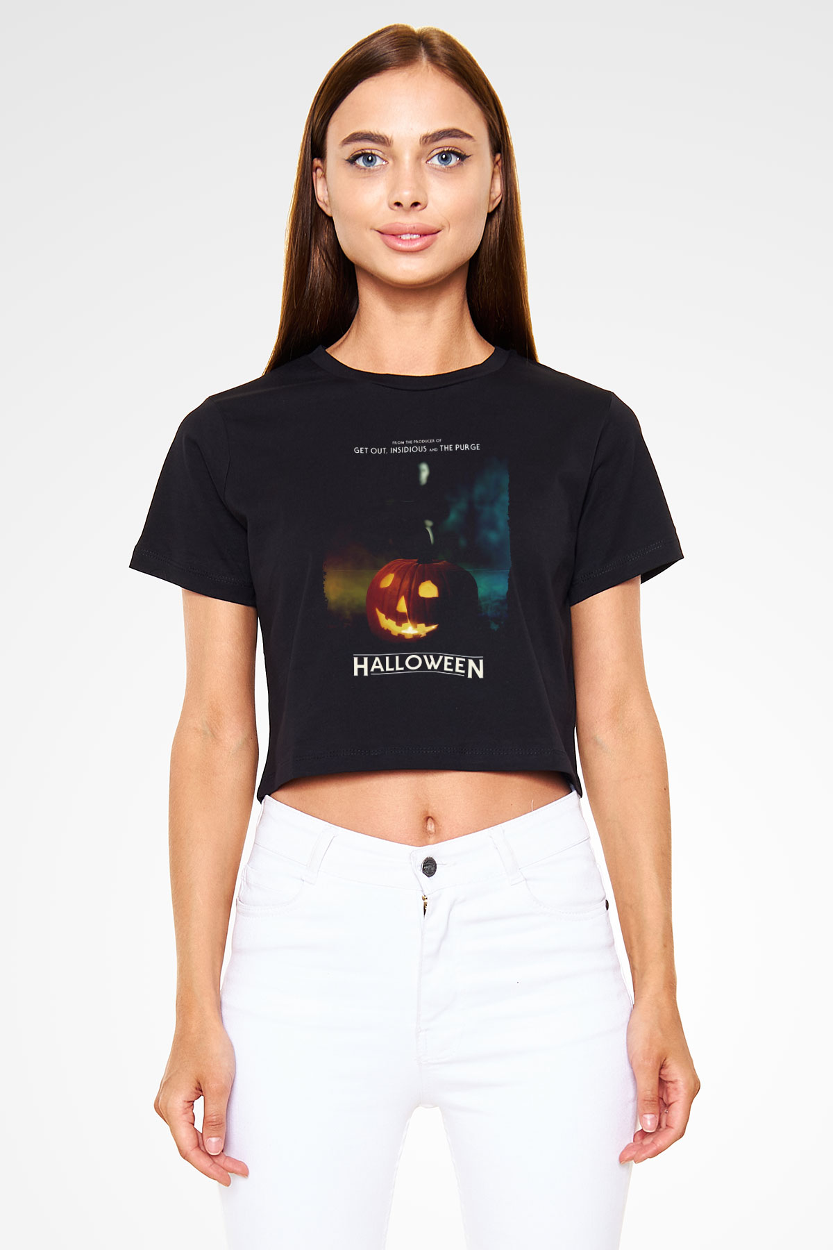 Halloween Siyah  Crop Top Tişört