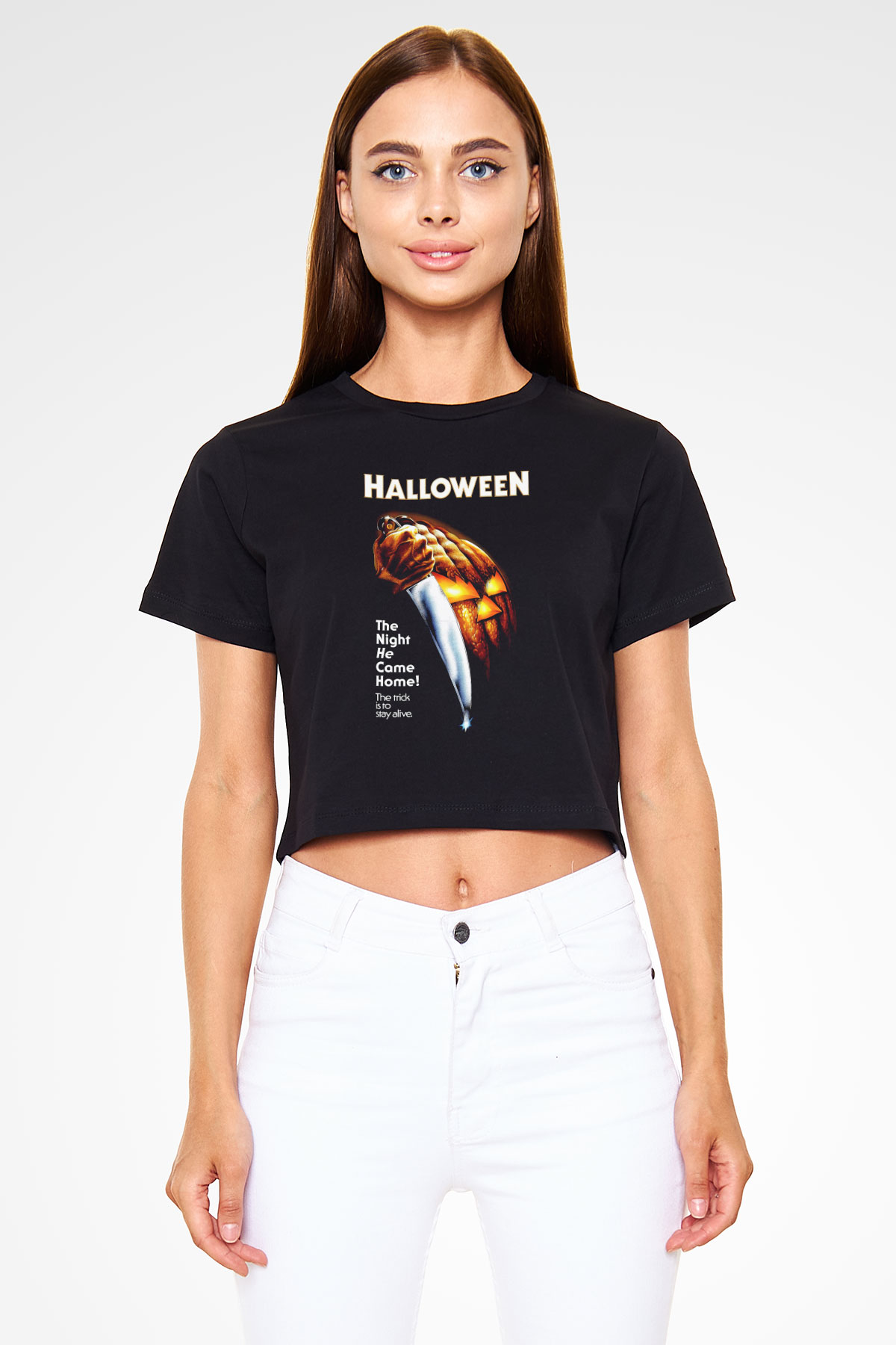 Halloween Siyah  Crop Top Tişört