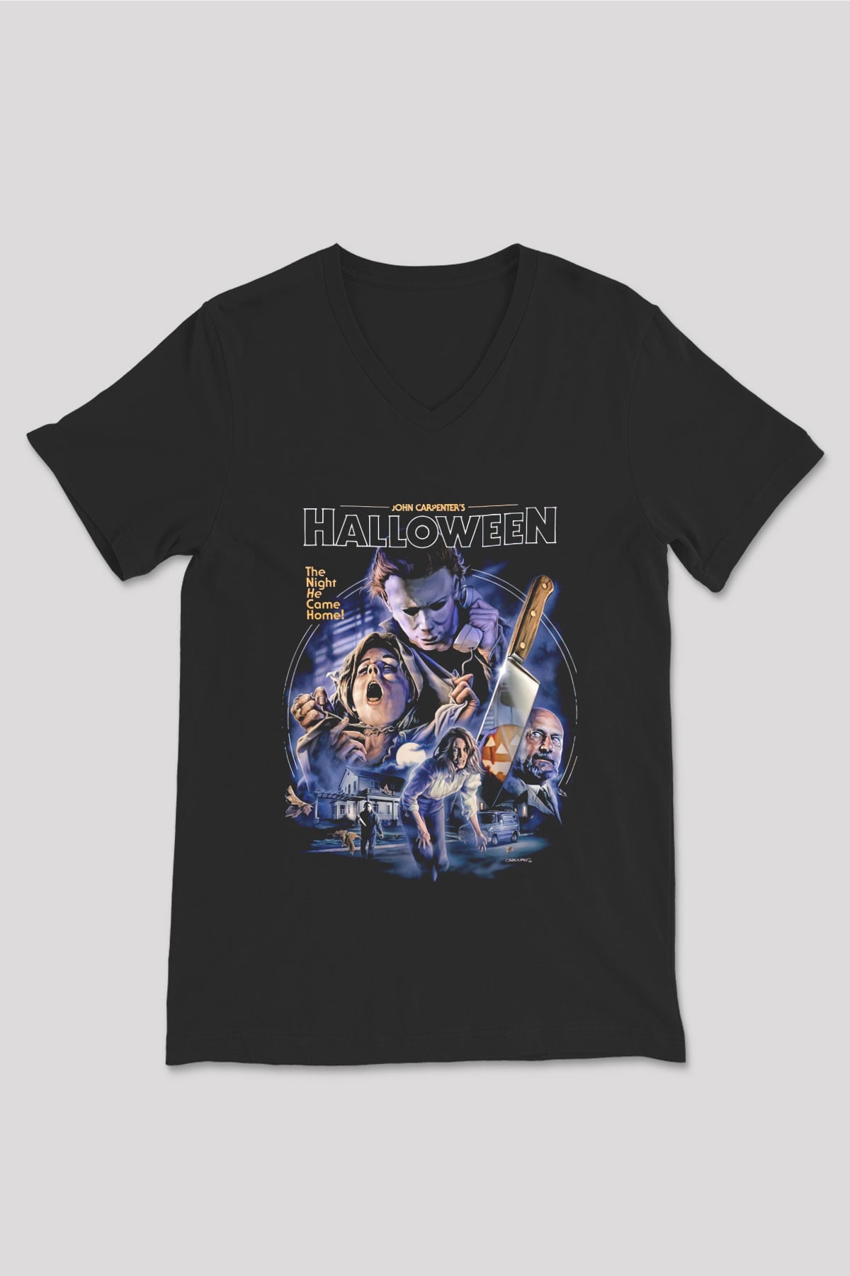 Halloween Siyah Unisex V Yaka Tişört