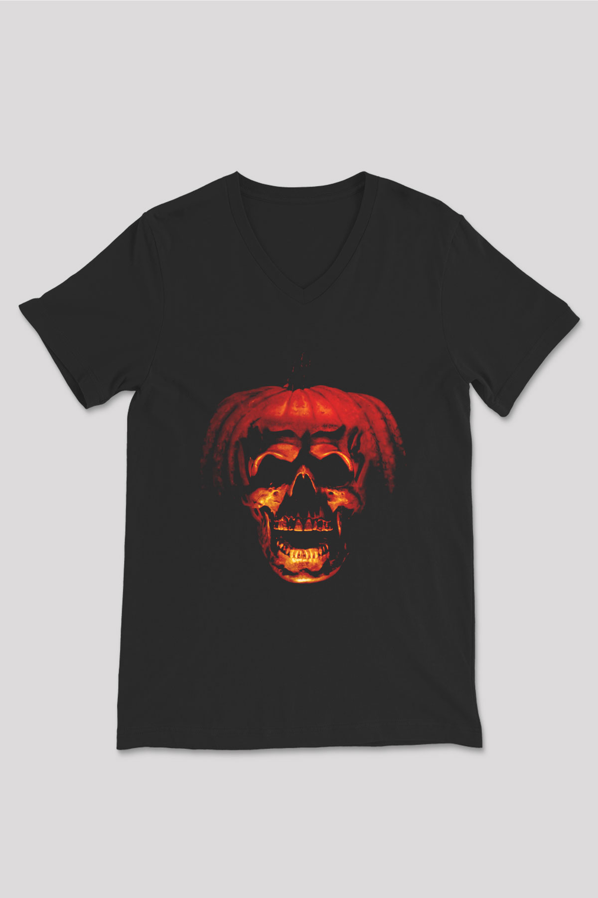 Halloween Siyah Unisex V Yaka Tişört T-Shirt