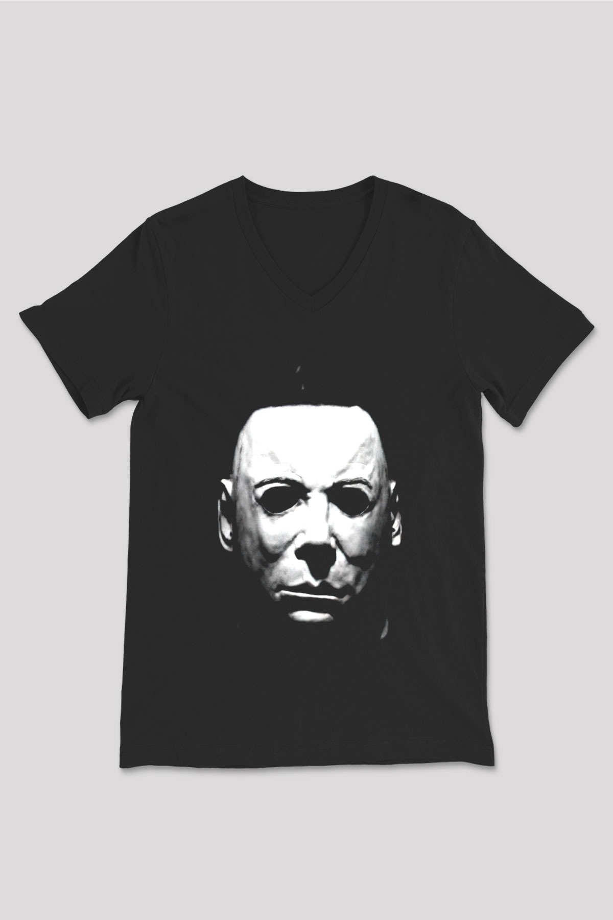 Halloween Siyah Unisex V Yaka Tişört T-Shirt