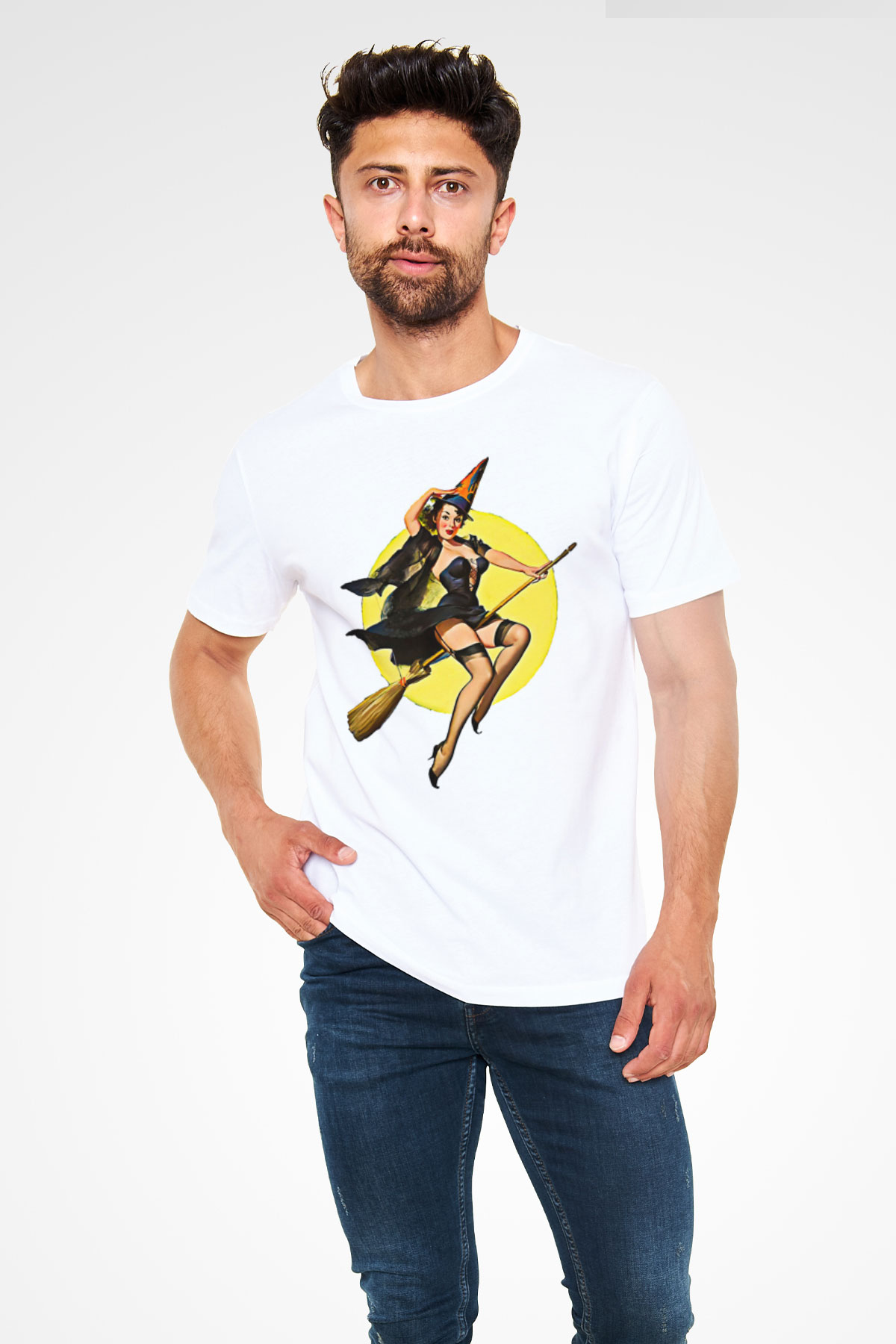 Halloween Unisex Baskılı Beyaz Tişört - Tshirt