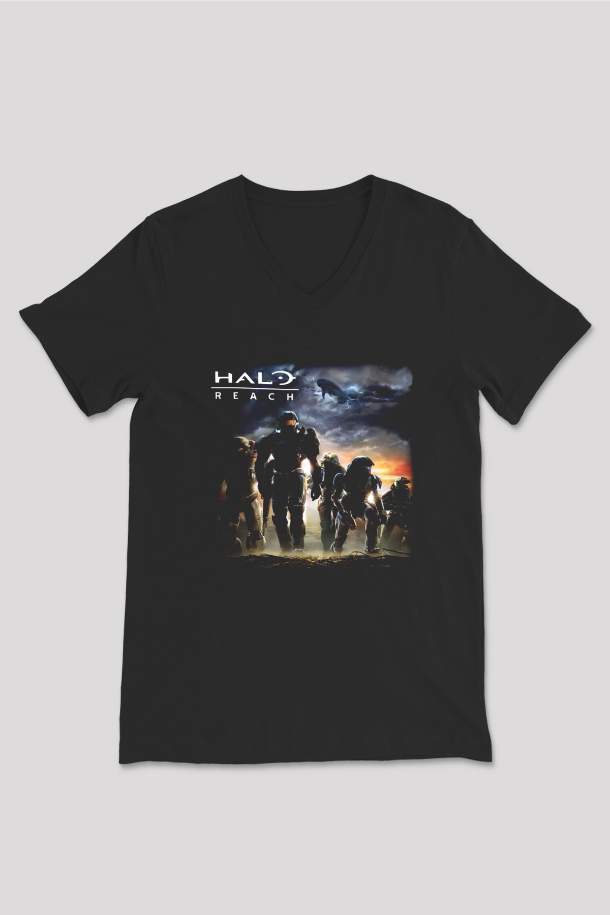 Halo Wars Siyah Unisex V Yaka Tişört T-Shirt