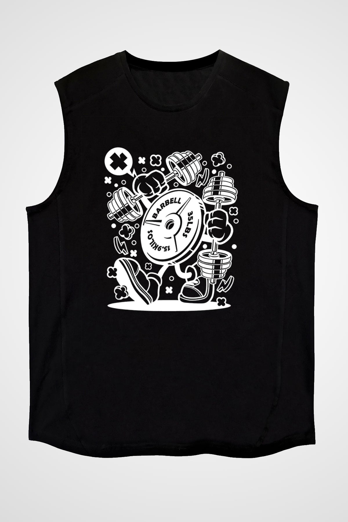 Halter Baskılı Unisex Siyah Kolsuz Tişört