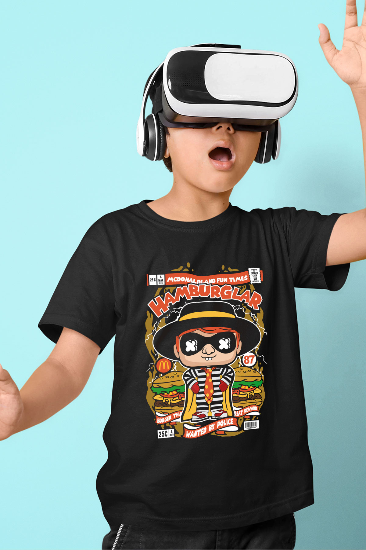 Hamburglar Baskılı Unisex Siyah Çocuk Tişört