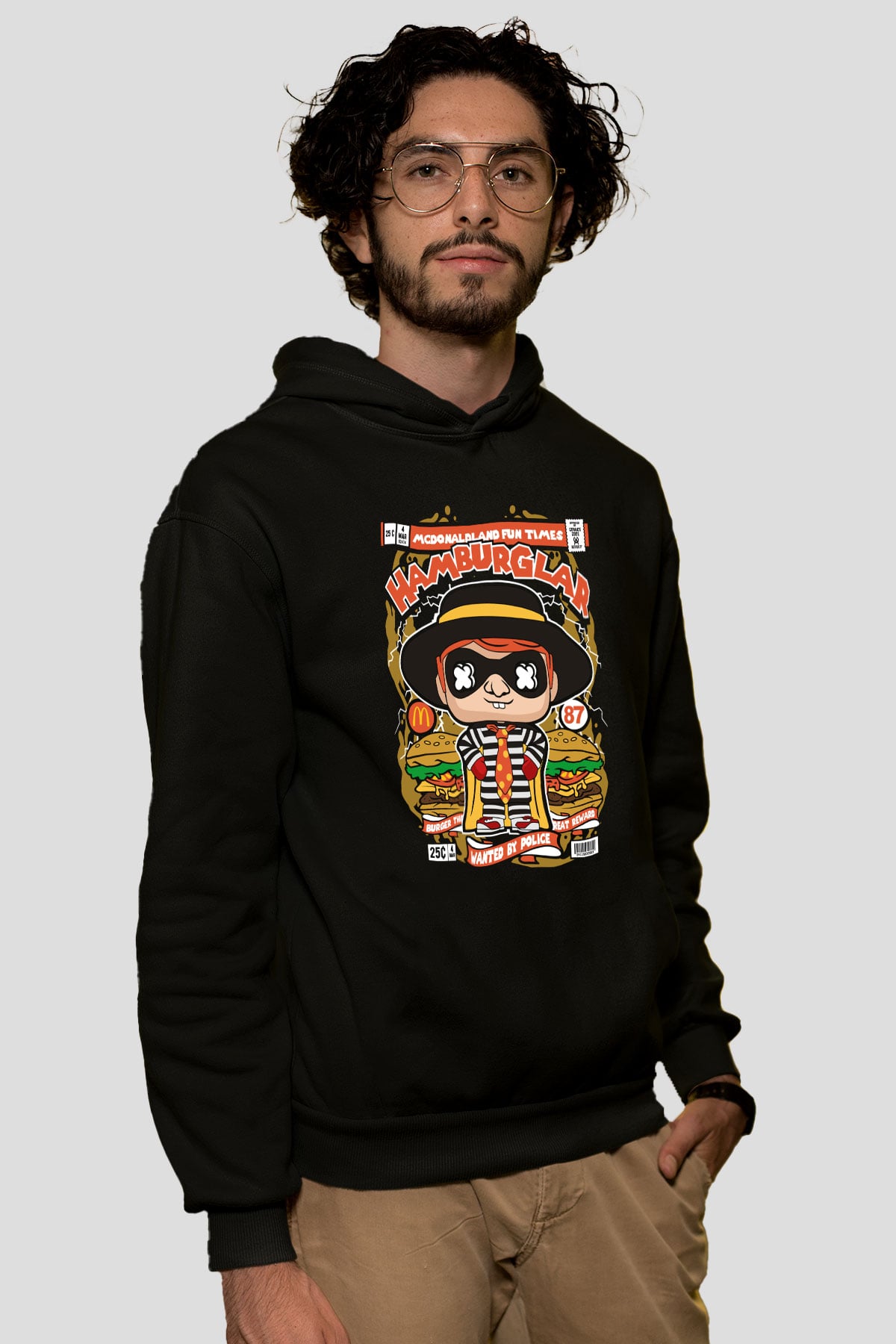 Hamburglar Baskılı Unisex Siyah Hoodie