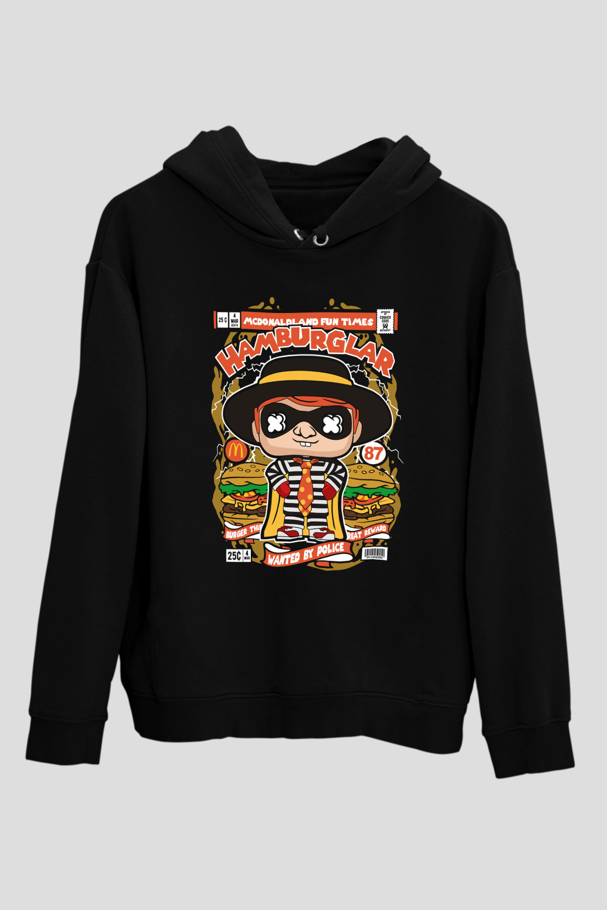 Hamburglar Baskılı Unisex Siyah Hoodie