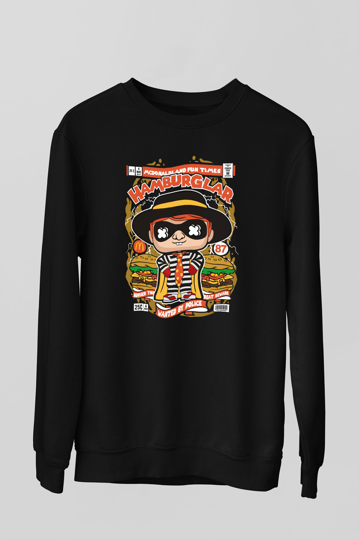 Hamburglar Baskılı Unisex Siyah Sweatshirt