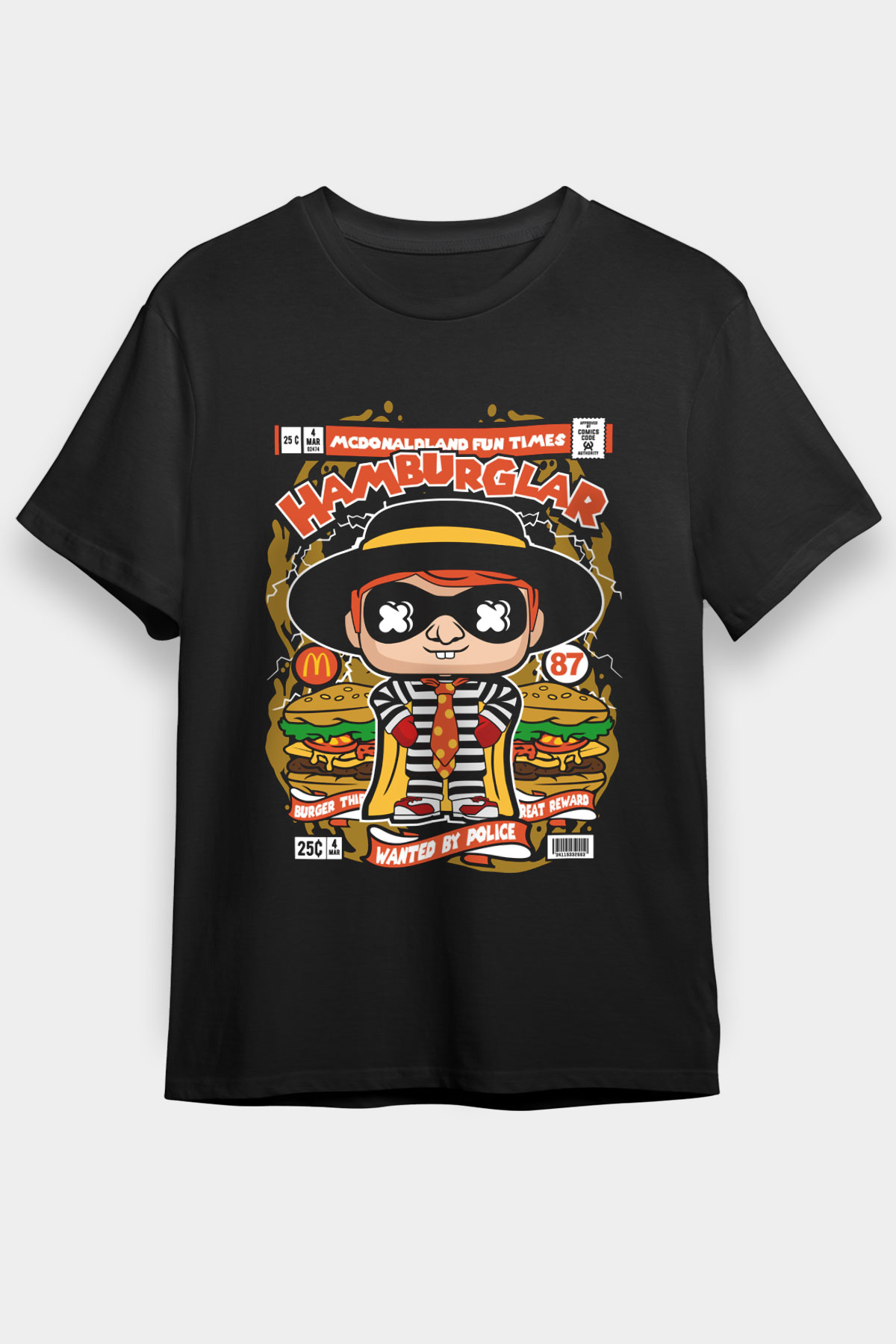 Hamburglar Baskılı Unisex Siyah Tişört