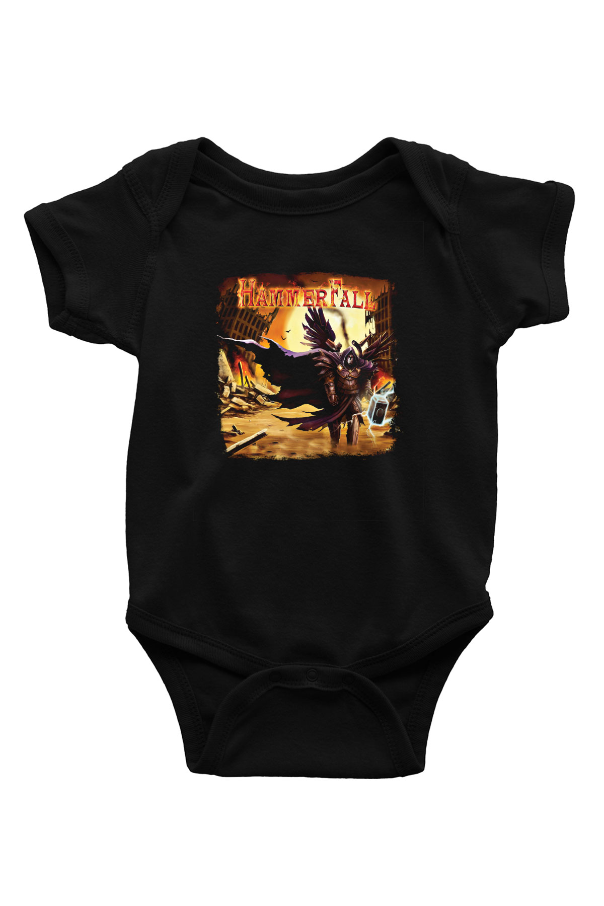 HammerFall Baskılı Unisex Siyah Bebek Body - Zıbın