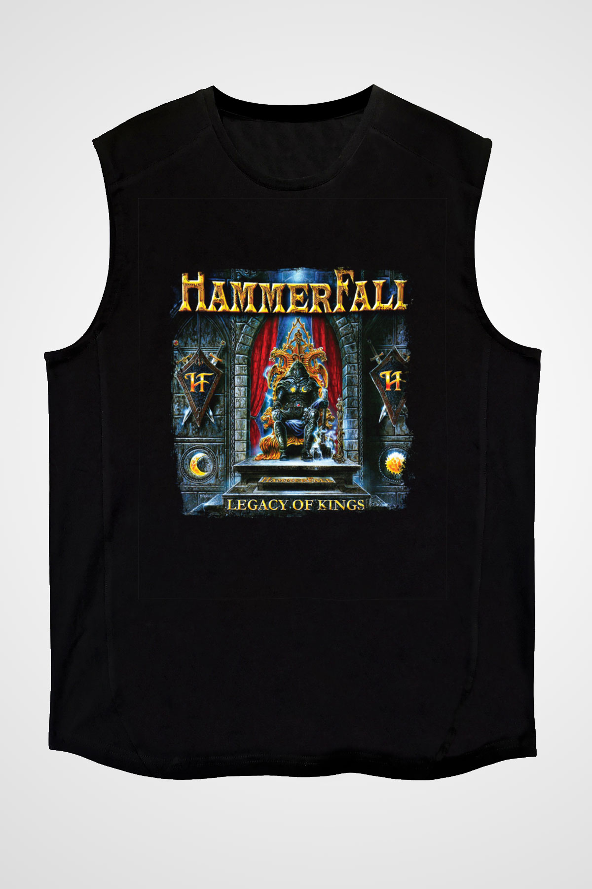 HammerFall Baskılı Unisex Siyah Kolsuz Tişört