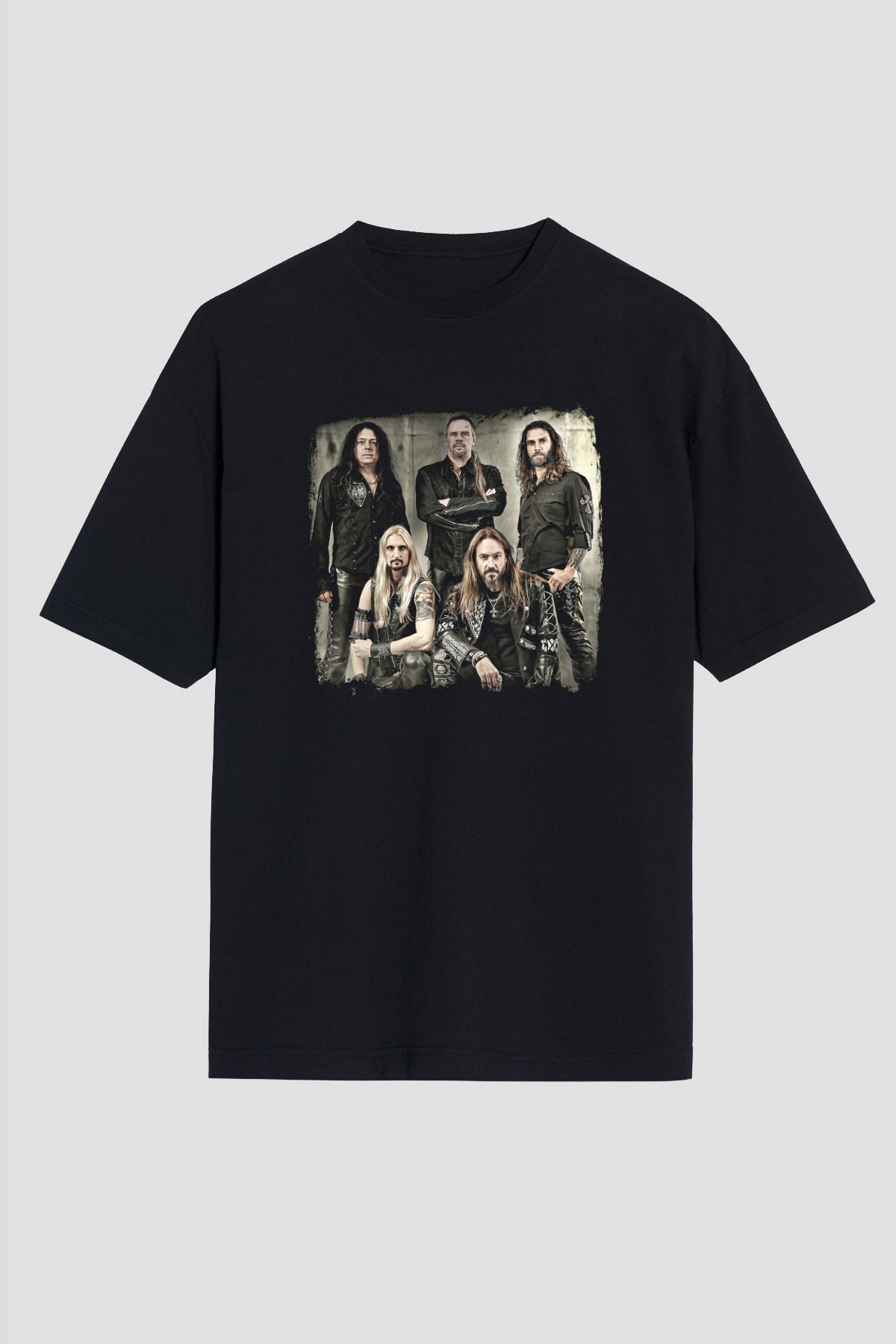 HammerFall Baskılı Unisex Siyah Oversize Tişört