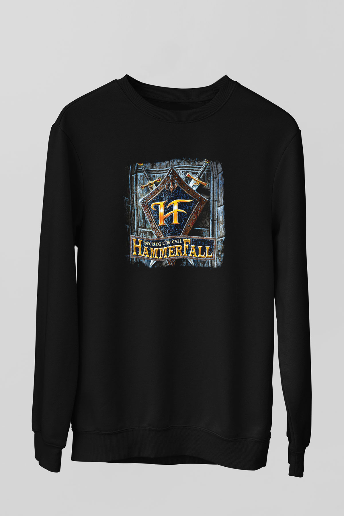 HammerFall Baskılı Unisex Siyah Sweatshirt