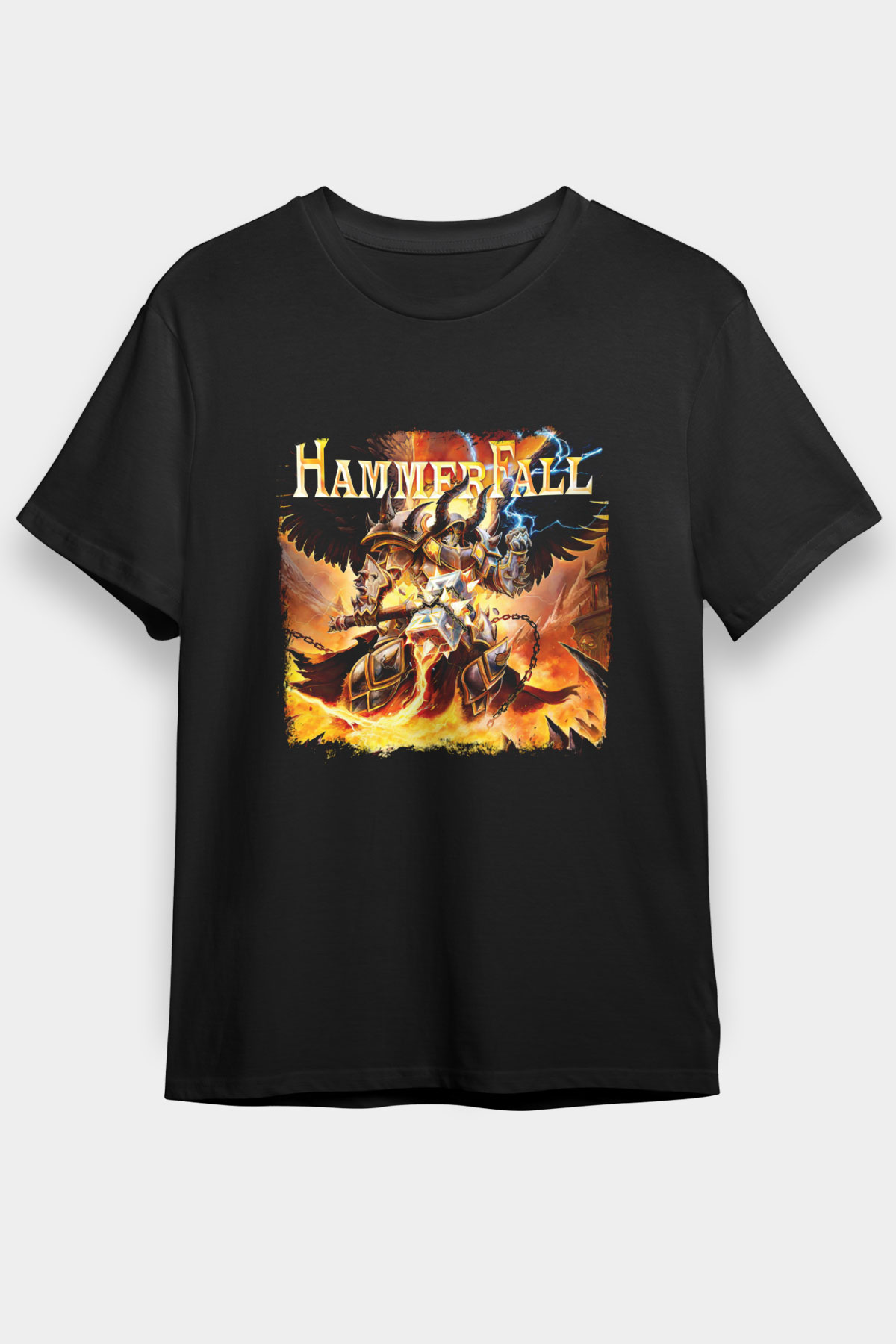 HammerFall Baskılı Unisex Siyah Tişört