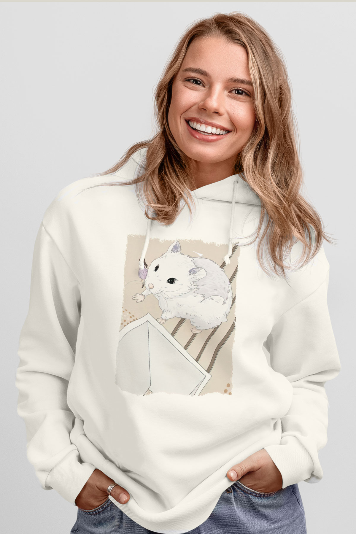 Hamster Beyaz Unisex Hoodie