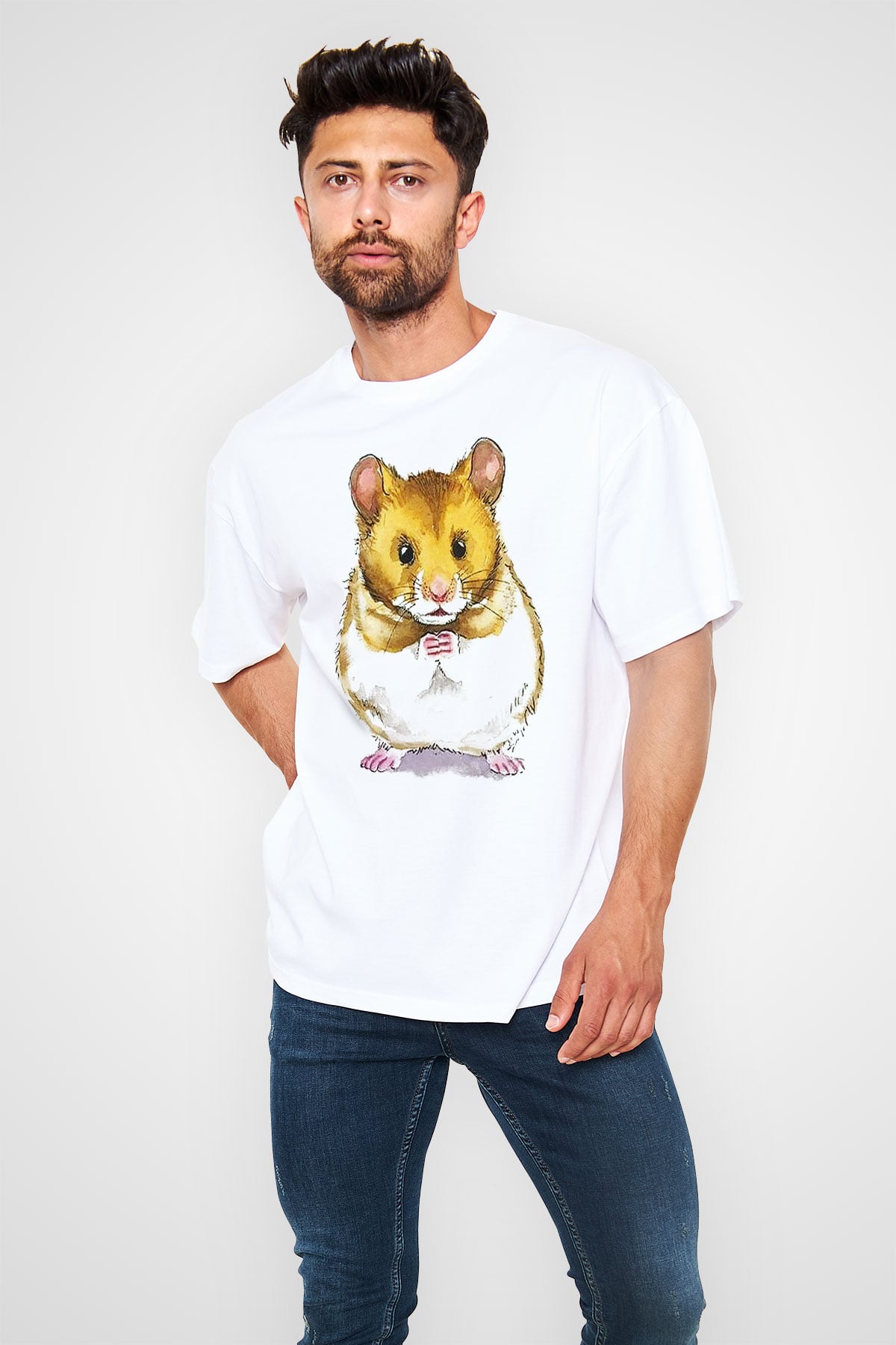 Hamster Beyaz Unisex Oversize Tişört T-Shirt