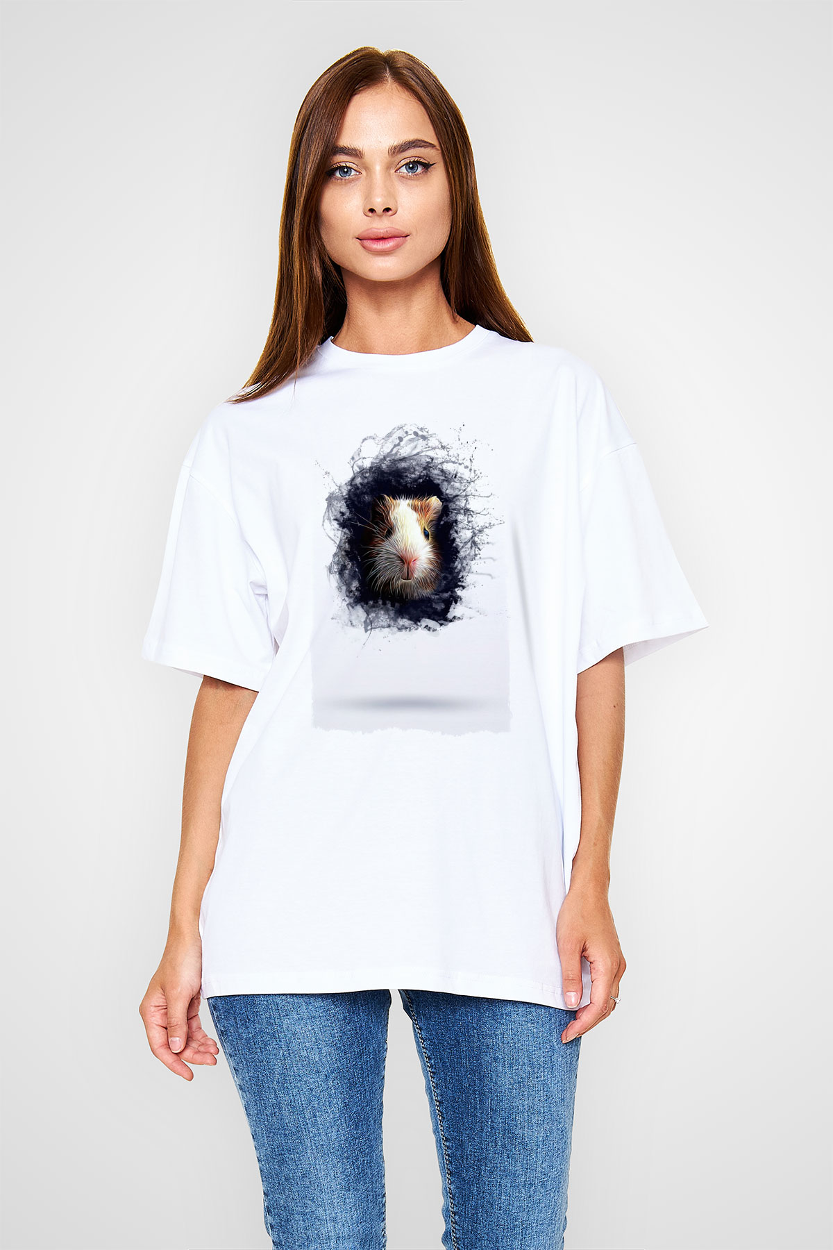 Hamster Beyaz Oversize Tişört Oversize T-shirt - TişörtFabrikası