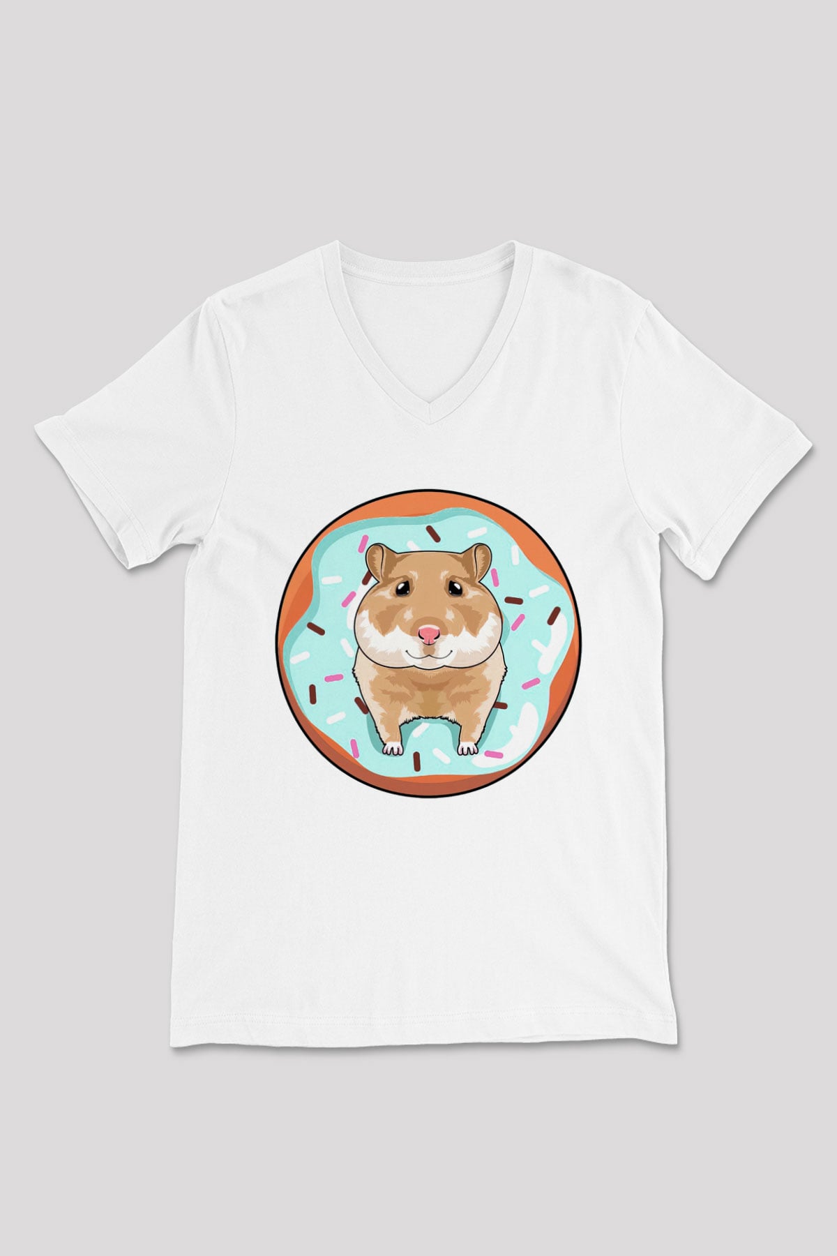 Hamster Beyaz Unisex V Yaka Tişört