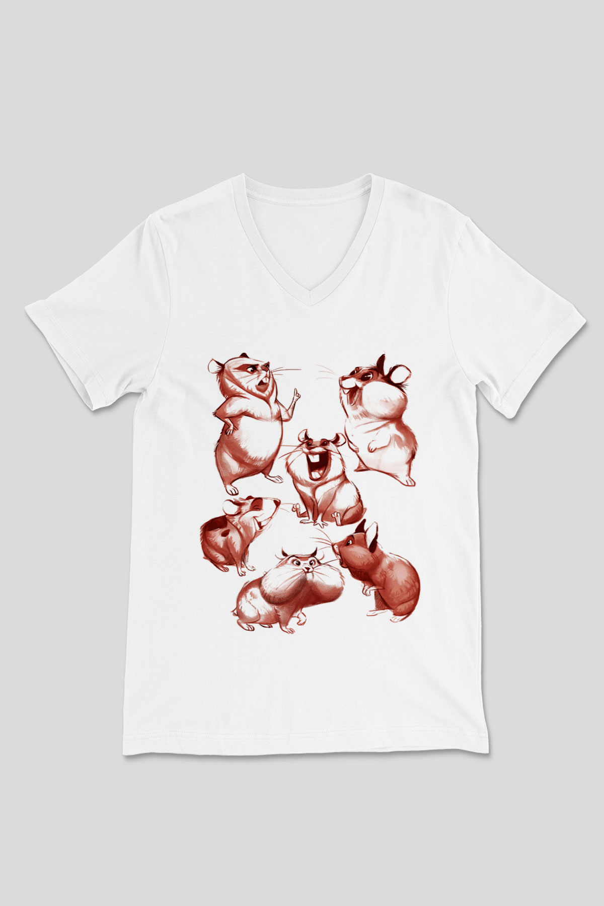 Hamster Beyaz Unisex V Yaka Tişört T-Shirt