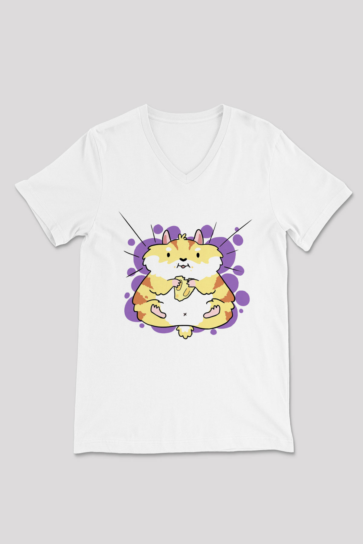 Hamster Beyaz Unisex V Yaka Tişört T-Shirt
