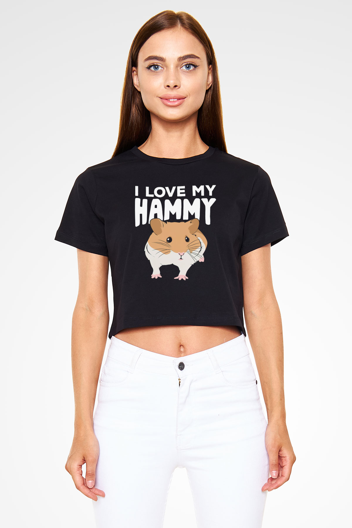 Hamster Siyah  Crop Top Tişört